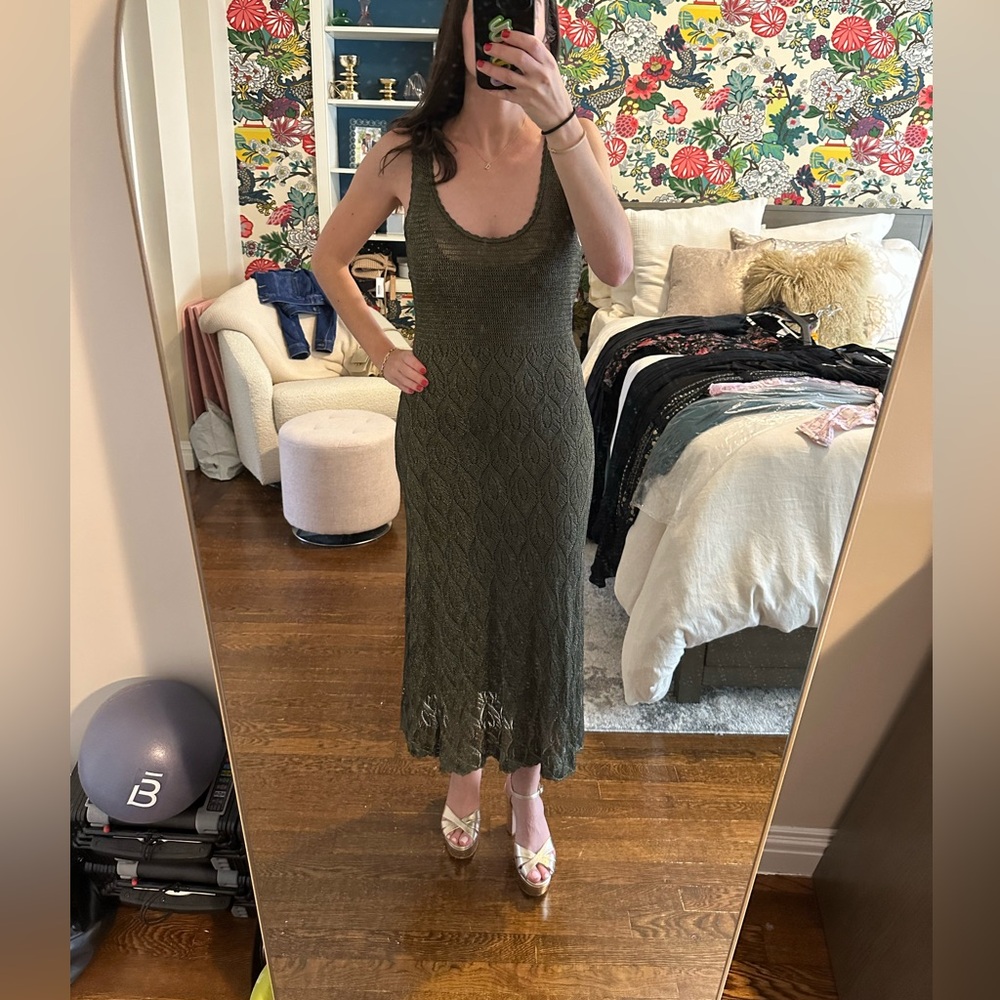 Misa Salma Knit Midi Dress Gold Womens XS Cocktail Metallic Black Sleeveless - Picture 4 of 8